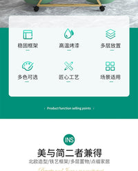 北欧轻奢铁艺花架室内阳台置物架客厅可移动带轮多层落地式花盆架