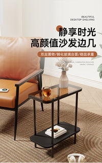 夹缝边几几简易沙发侧边轻奢迷你小桌子床头置物架躺椅旁角几 20*60淡奶白+透明色（金属框架）