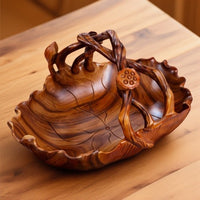 Hand-Carved Camphor Wood Lotus Leaf Fruit Basket