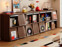 Solid Wood Grid Storage Cabinet with Doors, Modern Style, 6+8 Grids