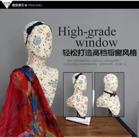 Cloth-Wrapped Mannequin Head Display Stand for Hats, Necklaces, Scarves, Window Display