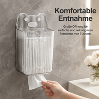 Transparent Wall-Mounted Tissue Dispenser, Self-Adhesive No Drilling Required, For Facial Tissues Up To 12x9.5cm, Modern Plastic Dispenser