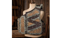 Embossed Half Breastplate with Faux Faux Hair Adjustable Cosplay Breastplate Viking Costume Battle Gear Asymmetrical for Cosplayers, Larpers, Medieval Festival Faires, Halloween