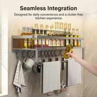 Wall Mount Rack for Utensil Storage, Durable Spice Made of Metal, Space Aluminum Kitchen Organizer with Adhesive Setup