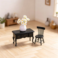 1/12 Dollhouse Desk and Chair Set 1:12 Scale Dollhouse Desk with Chair Three-Drawer for Collectors