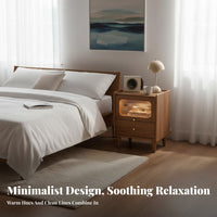 Bedside Table with Integrated Light Fluted Glass Drawer Nightstand tapactivated
