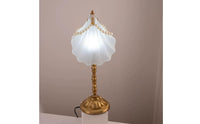 Elegant Pleated Shell Table Lamp Decorative Table Lamp with Pearl Trim Soft Shell Light Beach-Themed for Living Room, Reading Nook