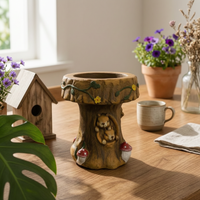 Animal  Themed Stool  Weathered Look Squirrel Carved Stool Hand Painted Outdoor Decor for Courtyard, Park