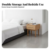 Rattan Nightstand Woven Drawer Fronts Rattan Bedside Table 2 Drawers Multi-Level Storage for Guest Room, Small Spaces, Hallway