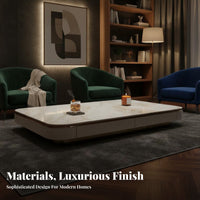 Light Luxury Design Long Storage Single Unit with Tabletop Marble-Like Top Coffee Table Minimalist Design Living Room Centerpiece Scratch Resistant for Homeowners, Apartment Dwellers, Interior Designers, Villa, Lounge Area