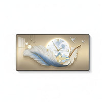 Light Luxury Design Feather Shaped Wall Clock Silent Movement Large Decorative Wall Clock Non-Ticking for Homeowners, Living Room, Cafe