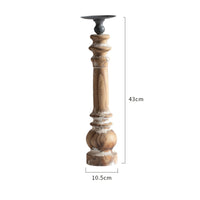 Wood Pillar Candle Stand Distressed Finish Rustic Wooden Candle Holder Vintage Wooden Candlestick Black Metal