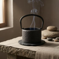 Cast Iron Scent Burner Black Ribbed Scent Burner Textured Home Decor for Meditation