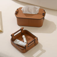 Oval Leather Tissue Box Cover for Tabletop