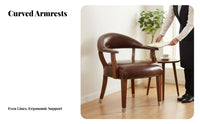 Chinese Circle Armchair Sturdy Wood Frame Accent Chair Leather Seat Archedd Armrests for Readers, Coffee Shop, Office