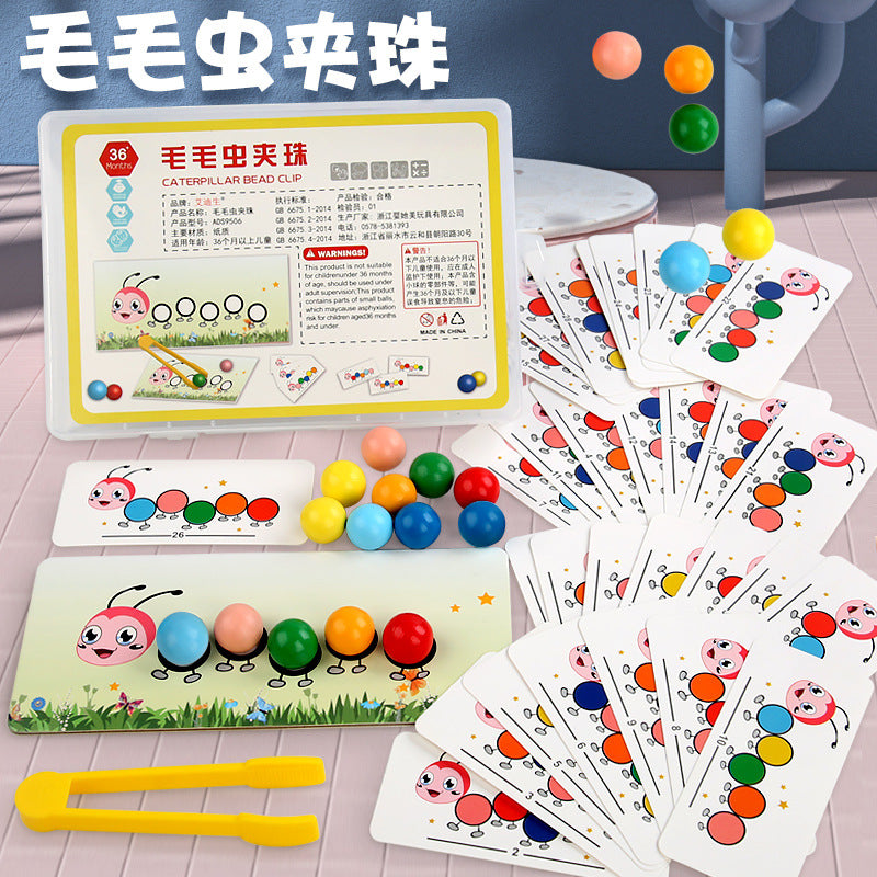 Caterpillar Bead Clamping Toy Color Focus Training Parent-Child Interactive Educational Early Learning Board Game for Boys and Girls