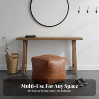 Cube Pouf Faux Leather Finish Ottoman Minimalist Design for Entryway, Homeowners