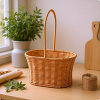Handwoven Rattan Basket Natural Brown Rattan Hand Basket Easy to Carry