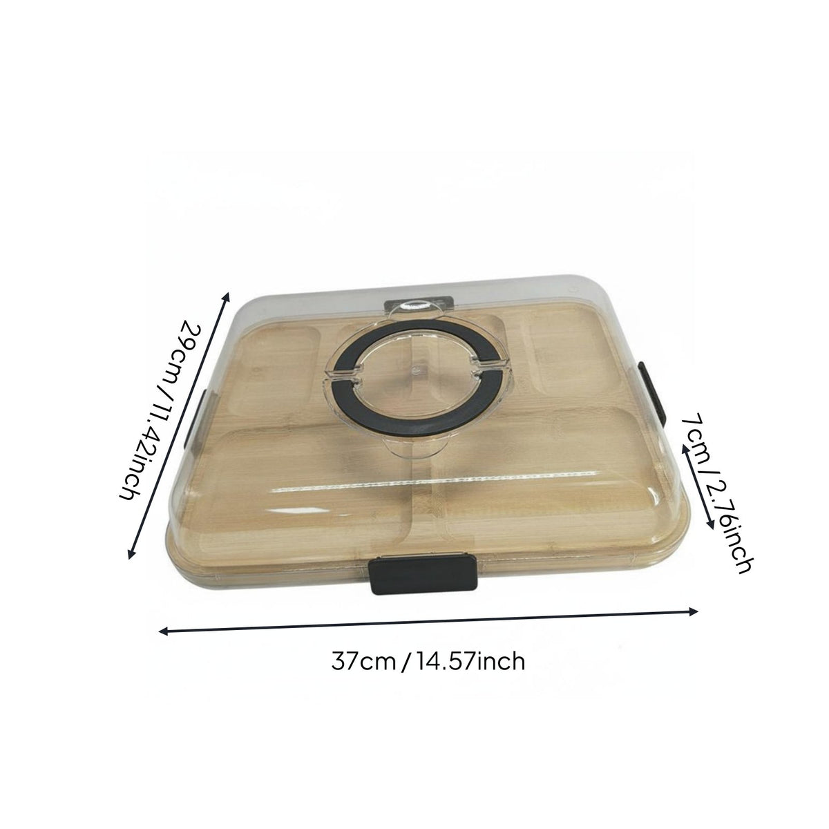 Divided Snack Platter with Handle Secure Bamboo Serving Tray with Lid