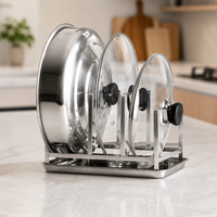Hygienic Kitchen Lid Organizer, 304 Stainless Steel Sink Lid Holder, Rust-Proof Silver Lid Rack, for Large Families