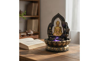 Stone-Like Tabletop Water Fountain Small Sitting Buddha Fountain Zen-Style Ornament Meditative for Desk, Living Room