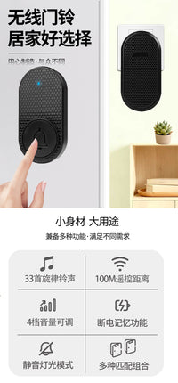 Smart Wireless Doorbell Waterproof Indoor Outdoor with 32 Ring Tones US Plug