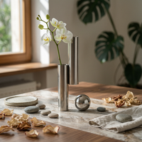 Metal Tube Vase Minimalist Design Stainless Steel Vase Stable Base Home Decor for Living Room, Dining Table