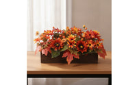 Artificial Floral Arrangement in Wooden Box Realistic Flower Arrangement with Wooden Planter Box Fake Artificial Flowers in Pot for Thanksgiving
