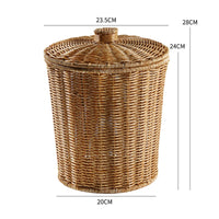 Wicker Storage Basket with Lid Open-Weave Rattan Storage Basket Cylindrical