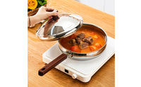 316L Stainless Steel Pot with Lid Mirror Polished Stainless Steel Pan with Wooden Handle Durable Single Handled Cooking Pan Rust-Proof for Home Cooks, Gas Stoves