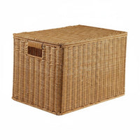 With Lid Faux Rattan Storage Box Long-Lasting Plastic Wicker Bin Washable for Families, Homeowners, Bedroom, Cabinet, Living Room