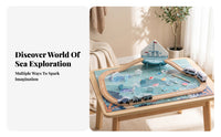 Sea-Life Ocean Track Toy Underwater Graphics Fishing Puzzle Playset Blue and Teal Wooden Train Track Set Modular Pieces for Kids