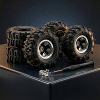 RC Car Wheel and Tire Assembly Aluminum Alloy RC Wheel with Rubber Tire Wear-Resistant for 1/30   SCX30