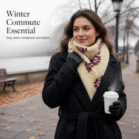 Korean Lambswool Floral Scarf for Winter Warmth and Wind Protection