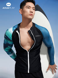AquaPlay安泊来泳衣男泡温泉泳裤套装拉链速干保守游泳衣潜水服