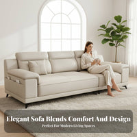 3-Seater Sofa French Inspired Straight-Line Three-Seater Light Luxury Living Room Furnishing for Families, Office Workers, Home, Lounge Area, Bedroom