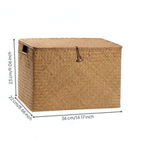 Handwoven Storage Box Hinged Lid Wicker Lidded Basket Versatile Household Organizer
