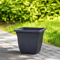 Planter, Indoor, Houseplant Pot, Square, Deep Space Gray, Plastic, With Drainage Holes, Saucer Set