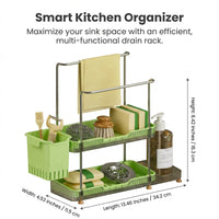 Bathroom Sink and Organizer for Kitchen with Drain Basket, Wall Mounted Double Layer Sponge Holder for Home Cooks, Under Organization