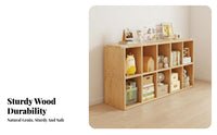 Freestanding Solid Wood Grid Cabinet Multipurpose Low Wooden Bookcase Long-Lasting Floor Standing Display Shelf Spacious Design for Students, Homeowners, Office Workers, Study Room, Bedroom, Playroom