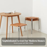 Woven Top Stacking Stool Stackable Backless Chair Non-Slip Feet for Homeowners