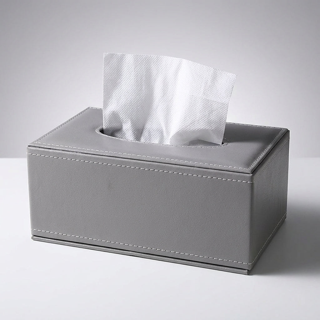 Tissue Box Holder in PU Leather for Bathroom Decor, Modern Minimalist Style Napkin Holder for Home Office, L-Shaped Leather Tissue Boxes Cover