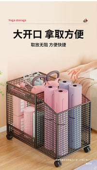 Home Storage Basket with Wheels for Fitness Equipment and Yoga Mats