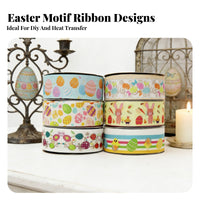 Easter Grosgrain Ribbon Festive Designs Bunny and Egg Print Ribbon Bright Colors for DIY Enthusiasts, Kids, Gift Wrapping, Hair Bow Making