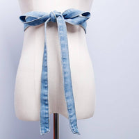 Long Denim Wrap Belt Versatile Jean Cloth Waist Tie Decorative for Women