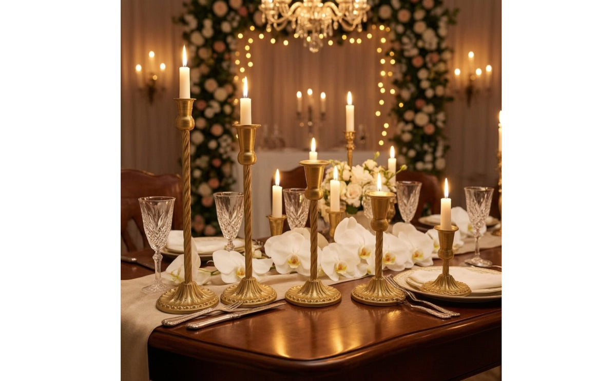 5 Pieces Metal Candlestick Holder with Twisted Stem Elegant Taper Candle Holder with Round Base Decorative Vintage for Home Decorators, Wedding Planners, Dining Room Centerpieces