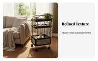 2-Tier Rolling Table Rattan Weave Accent 2-Tier Rolling Organizer Mobile Design Wood Top for Apartment Dwellers, Students