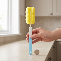 Portable Baby Bottle Cleaning Brush with Sponge Head and Replacements for Newborns