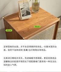 朴设家具藤编床头柜北欧樱桃木全实木储物柜卧室床边收纳现代简约