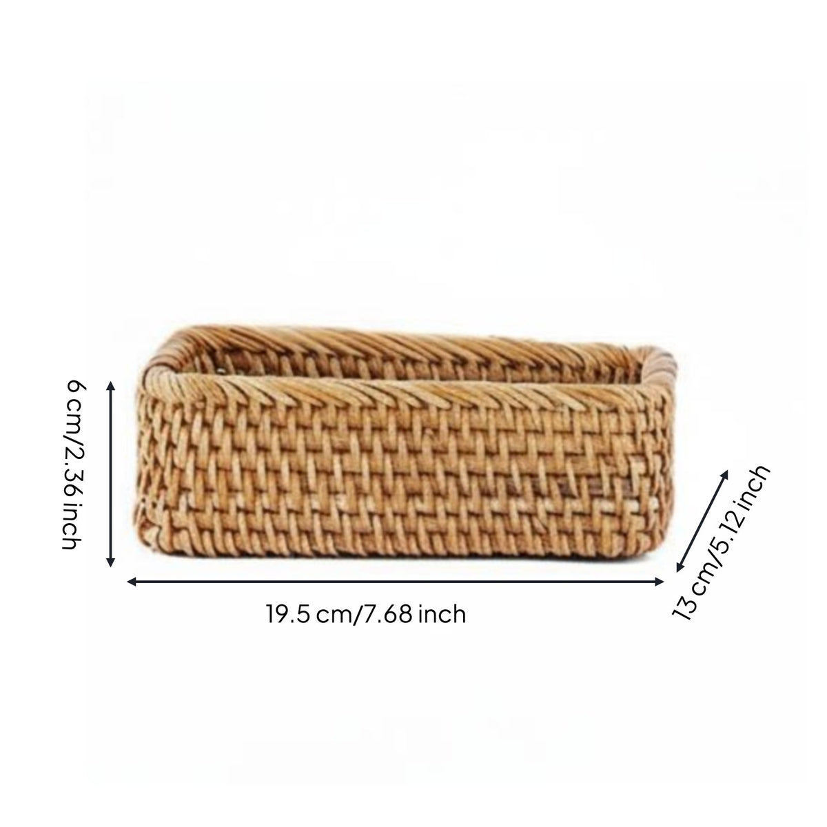 Japanese Design Storage Box Easy to Clean Rectangular Bread Basket Water-Resistant-Resistant Rectangular Rattan Basket for Kitchen, Entryway, Lavatory